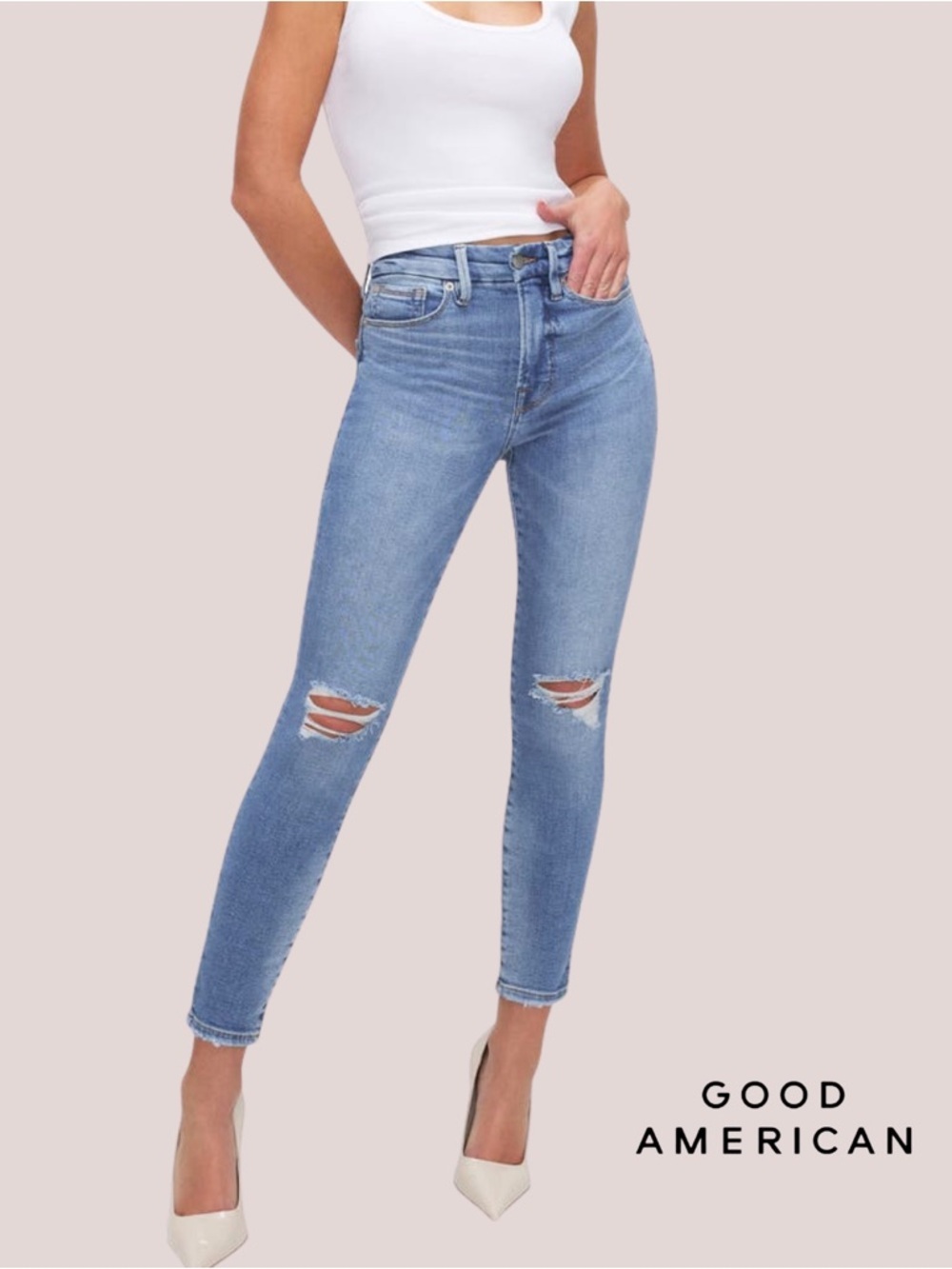 Good American Good Legs Ripped Skinny Ankle Jeans